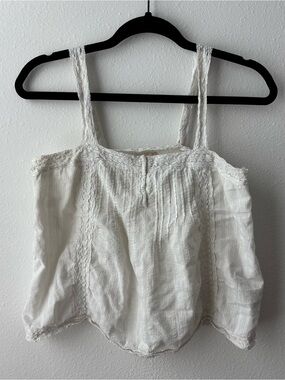 White Lace-Trim Cotton Camisole Top